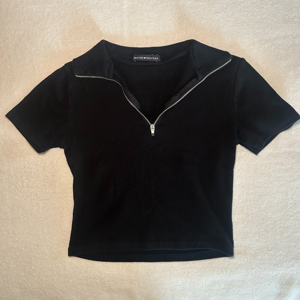 Brandy Melville Black Quarter Zip T-Shirt Top